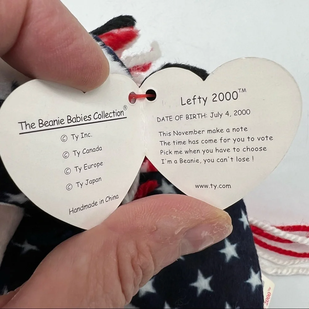 Ty Vintage 2000 Beanie LEFTY the Donkey Patriotic Red, White & Blue Plush